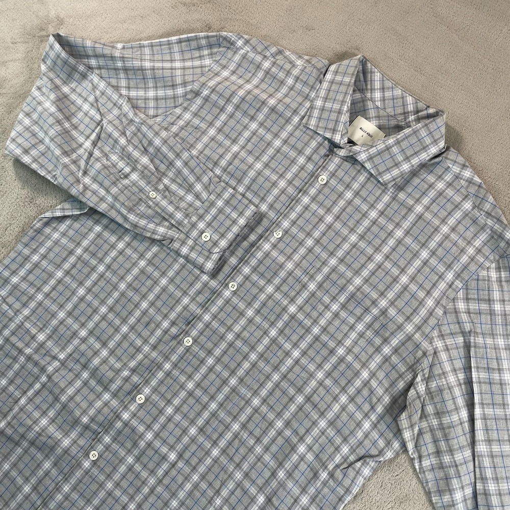 Billy Reid Shirt Men Large‎ Grey Blue Plaid Standard Fit Long Sleeve Designer